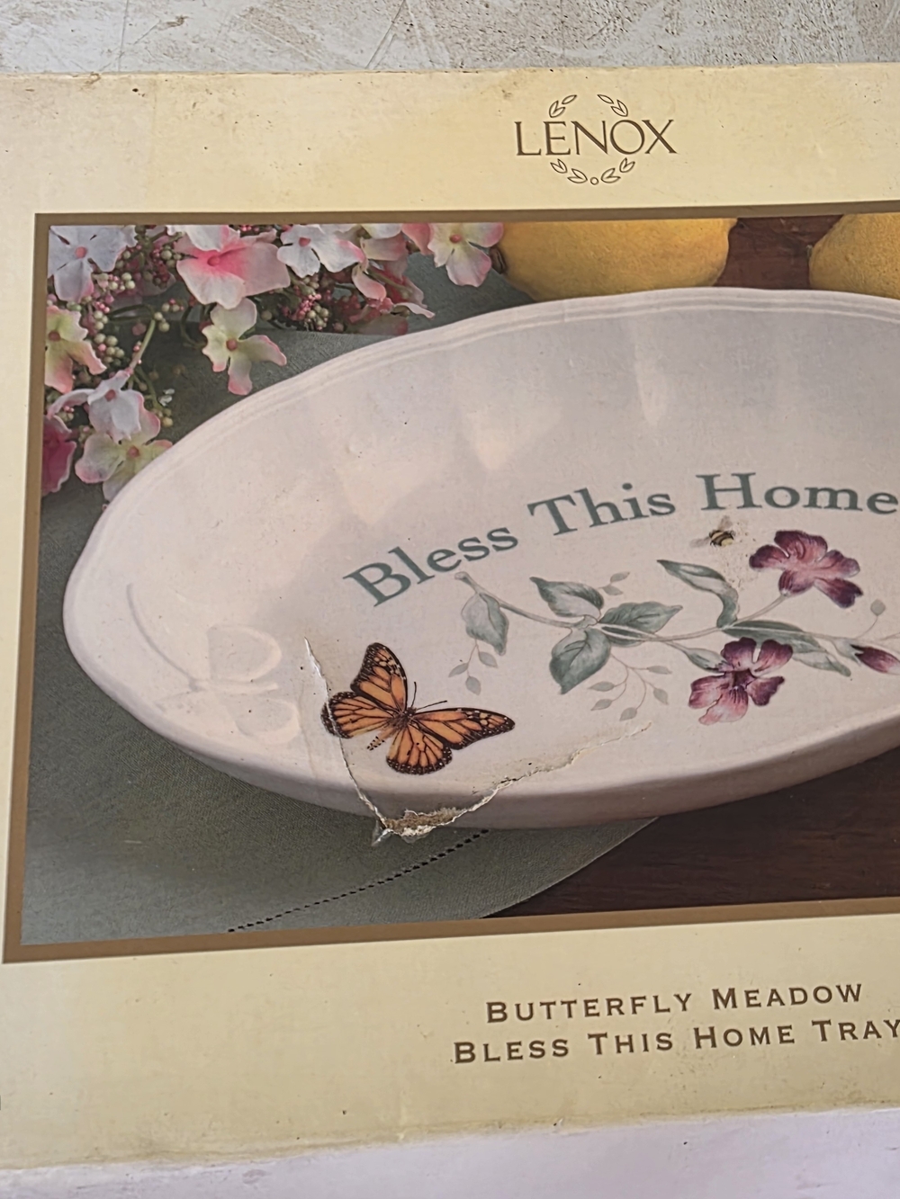 Lenox 'Bless This Home' Cream Platter with Butterfly and Floral Motif